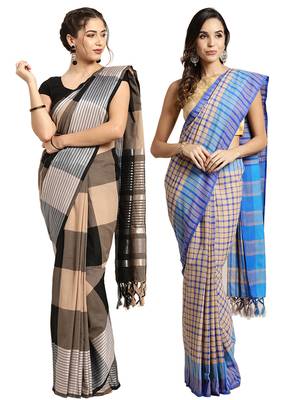 Multicolor woven blended cotton saree with blouse 1