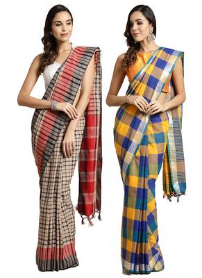 Multicolor woven blended cotton saree with blouse 1