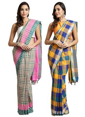 Multicolor woven blended cotton saree with blouse 1