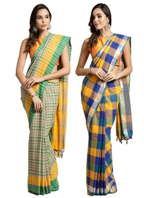 Multicolor woven blended cotton saree with blouse 1