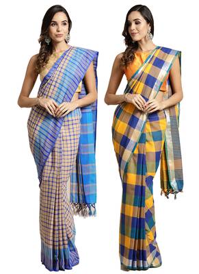 Multicolor woven blended cotton saree with blouse 1