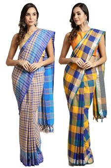 Multicolor woven blended cotton saree with blouse
