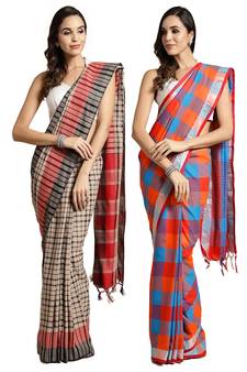 Multicolor woven blended cotton saree with blouse