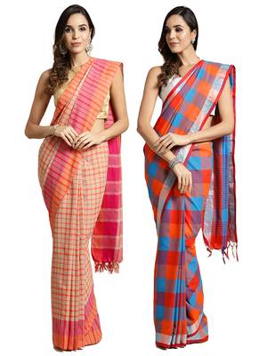 Multicolor woven blended cotton saree with blouse 1