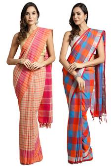 Multicolor woven blended cotton saree with blouse