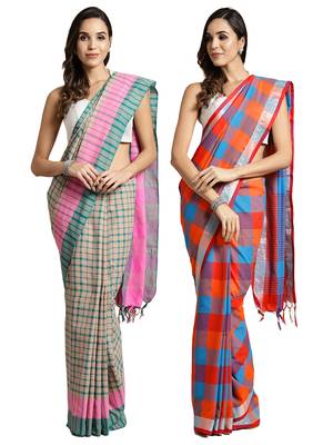 Multicolor woven blended cotton saree with blouse 1