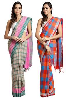 Multicolor woven blended cotton saree with blouse