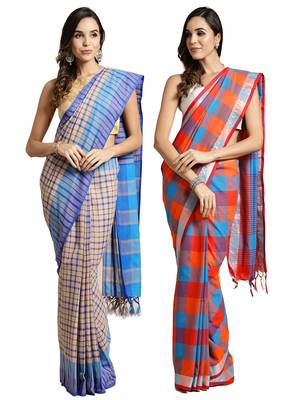 Multicolor woven blended cotton saree with blouse 1