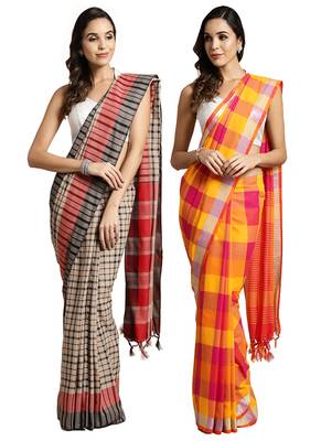 Multicolor woven blended cotton saree with blouse 1