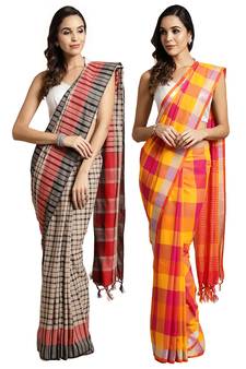 Multicolor woven blended cotton saree with blouse