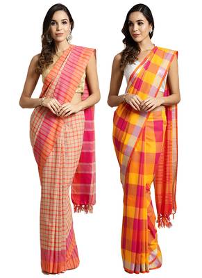 Multicolor woven blended cotton saree with blouse 1
