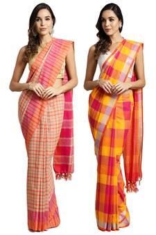Multicolor woven blended cotton saree with blouse