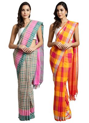 Multicolor woven blended cotton saree with blouse 1