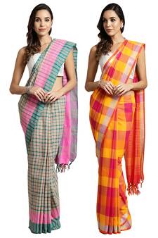 Multicolor woven blended cotton saree with blouse