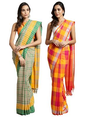 Multicolor woven blended cotton saree with blouse 1