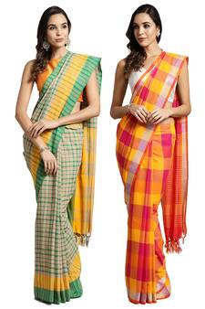Multicolor woven blended cotton saree with blouse