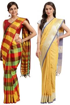 Multicolor woven blended cotton saree with blouse