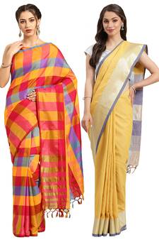 Multicolor woven blended cotton saree with blouse