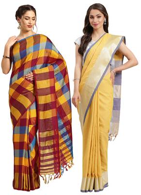 Multicolor woven blended cotton saree with blouse 1