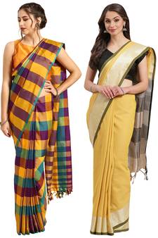 Multicolor woven blended cotton saree with blouse
