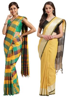 Multicolor woven blended cotton saree with blouse 1