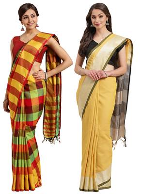 Multicolor woven blended cotton saree with blouse 1