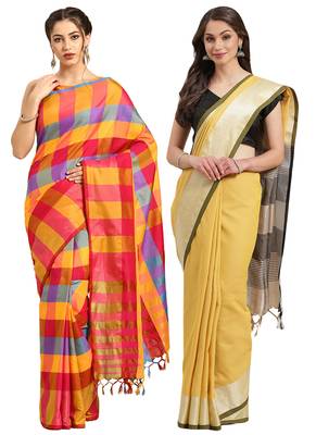 Multicolor woven blended cotton saree with blouse 1