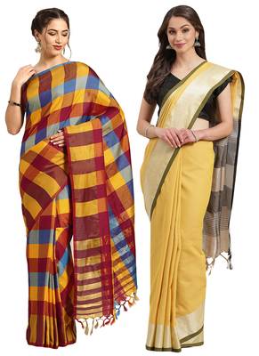 Multicolor woven blended cotton saree with blouse 1
