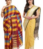 Multicolor woven blended cotton saree with blouse