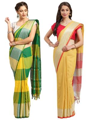 Multicolor woven blended cotton saree with blouse 1