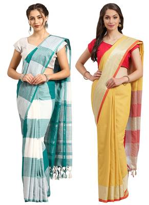 Multicolor woven blended cotton saree with blouse 1