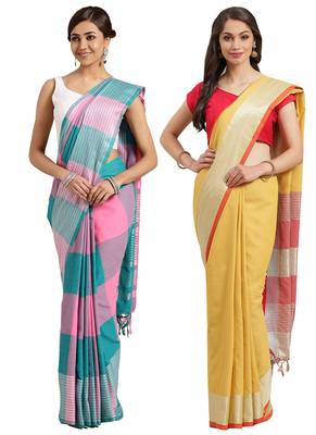 Multicolor woven blended cotton saree with blouse 1
