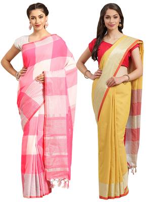 Multicolor woven blended cotton saree with blouse 1