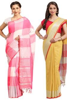 Multicolor woven blended cotton saree with blouse