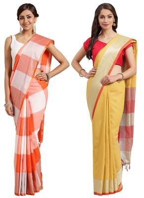 Multicolor woven blended cotton saree with blouse 1