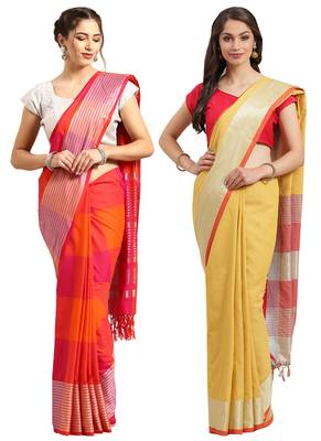 Multicolor woven blended cotton saree with blouse 1