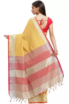 Multicolor woven blended cotton saree with blouse