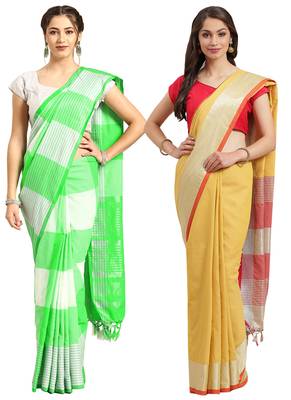 Multicolor woven blended cotton saree with blouse 1