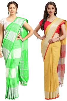 Multicolor woven blended cotton saree with blouse