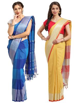 Multicolor woven blended cotton saree with blouse 1