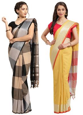 Multicolor woven blended cotton saree with blouse 1