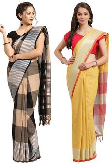 Multicolor woven blended cotton saree with blouse