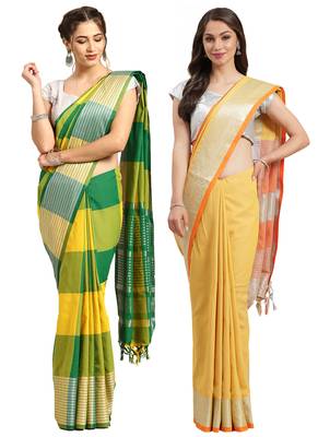 Multicolor woven blended cotton saree with blouse 1
