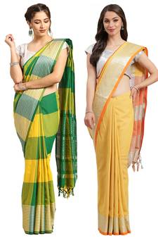 Multicolor woven blended cotton saree with blouse
