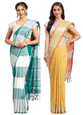 Multicolor woven blended cotton saree with blouse 1