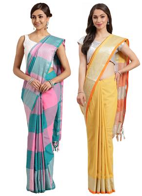 Multicolor woven blended cotton saree with blouse 1
