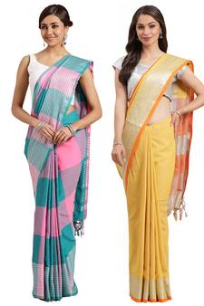 Multicolor woven blended cotton saree with blouse