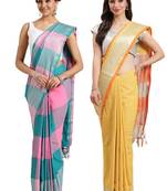 Multicolor woven blended cotton saree with blouse
