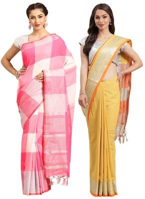 Multicolor woven blended cotton saree with blouse 1