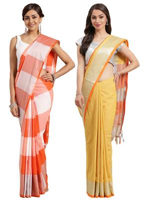 Multicolor woven blended cotton saree with blouse 1